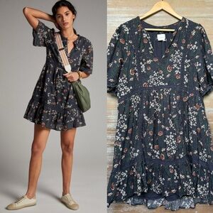 Anthropologie Gray and Orange Ruffled Wrap Sundress